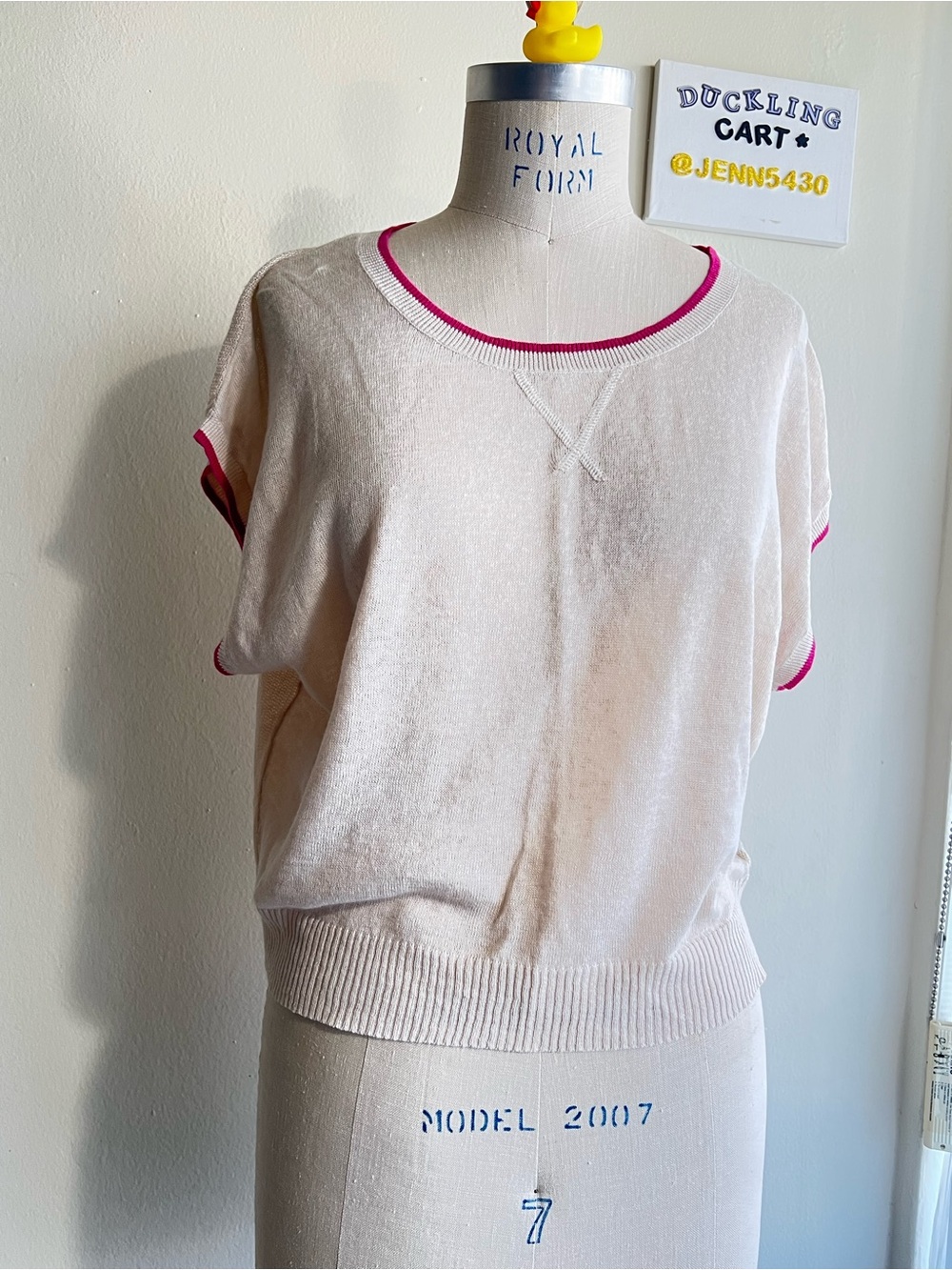NEW BDG - Urban Outfitter Linen Blend  Knit Top with Pink Stripe Accents  SZ-M
